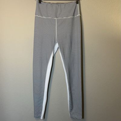Allfenix Medium Grey White Stripe Leggings Athleisure Workout Performance Womens